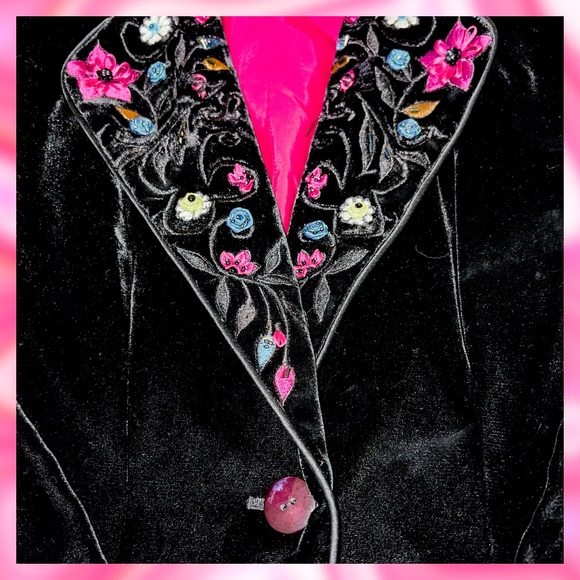 Vintage Floral Velvet Blazer ⚡️ Kathryn Dianos ⚡️ Size 4 ⚡️ 90s Vintage Designer - Picture 4 of 7
